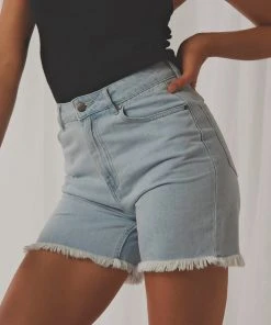 Afends Shelby Denim Cut Off Short - Stone Blue