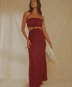 Peppermayo Exclusive Lunchtime Drinks Maxi Dress - Burgundy