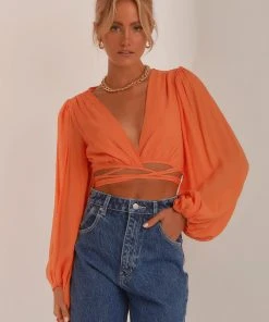Peppermayo New & Most Loved Farrah Tie Front Crop Top - Orange