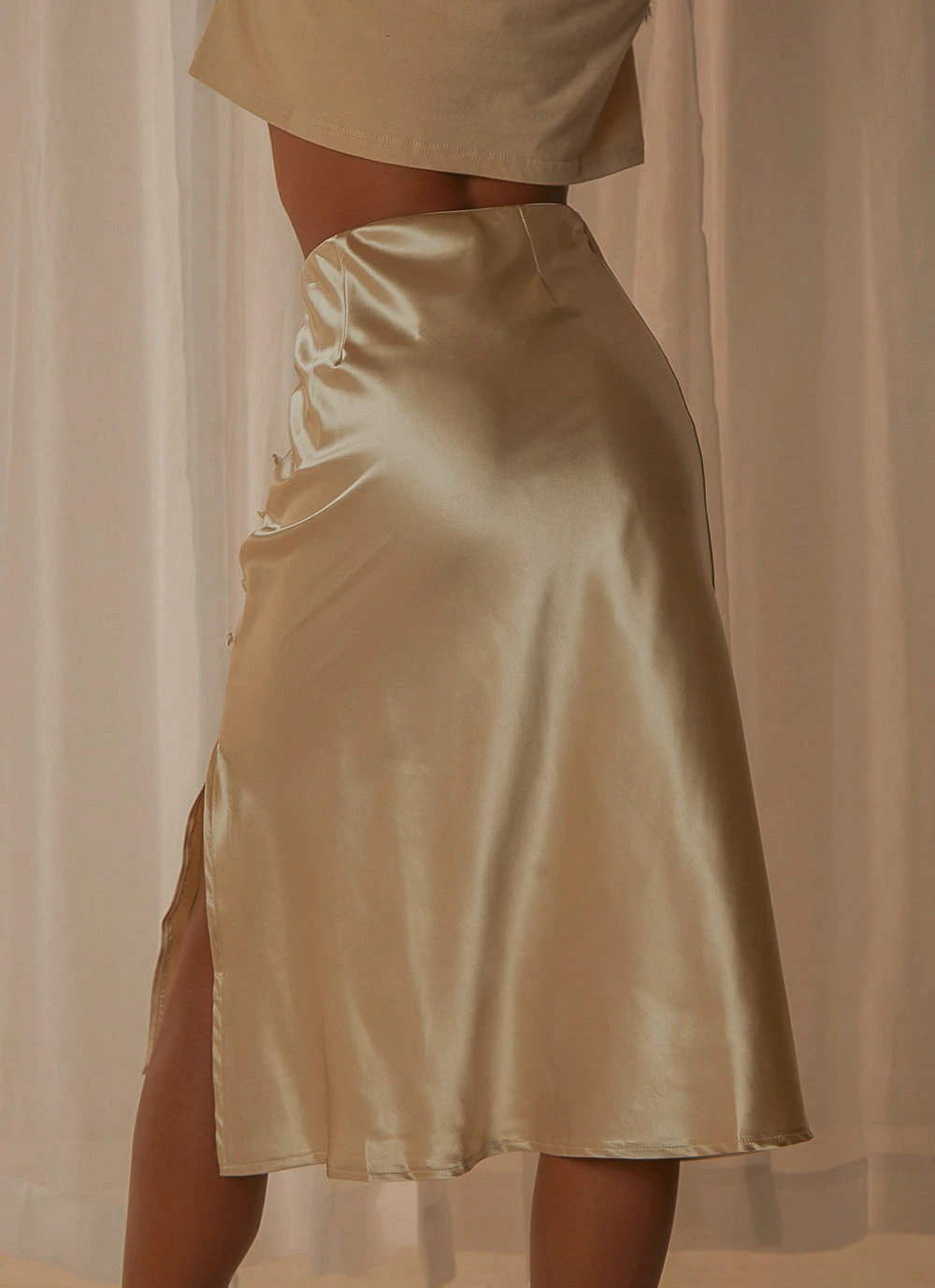 Peppermayo Summer Hues Satin Midi Skirt - Champagne New & Most Loved Peppermayo Summer Hues Satin Midi Skirt - Champagne New & Most Loved