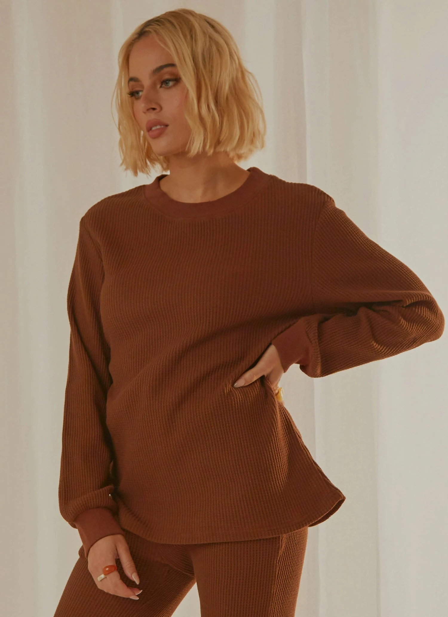 Peppermayo Exclusive Kallie Waffle Top - Chocolate 5 Peppermayo Exclusive Kallie Waffle Top - Chocolate