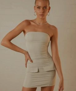 Peppermayo Exclusive Mia Tube Dress - Stone Pinstripe New & Most Loved 4 Peppermayo Exclusive Mia Tube Dress - Stone Pinstripe New & Most Loved