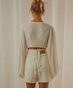 Peppermayo Farrah Tie Front Crop Top - White New Tops 11 Peppermayo Farrah Tie Front Crop Top - White New Tops