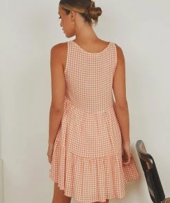 Peppermayo Facing The Sun Mini Dress - Peach Gingham New Dresses 11 Peppermayo Facing The Sun Mini Dress - Peach Gingham New Dresses