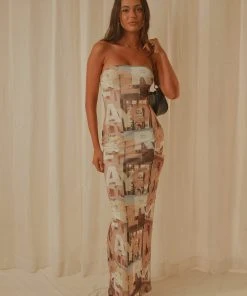 Peppermayo Exclusive Good Without You Maxi Dress - Neutral Film Graphic