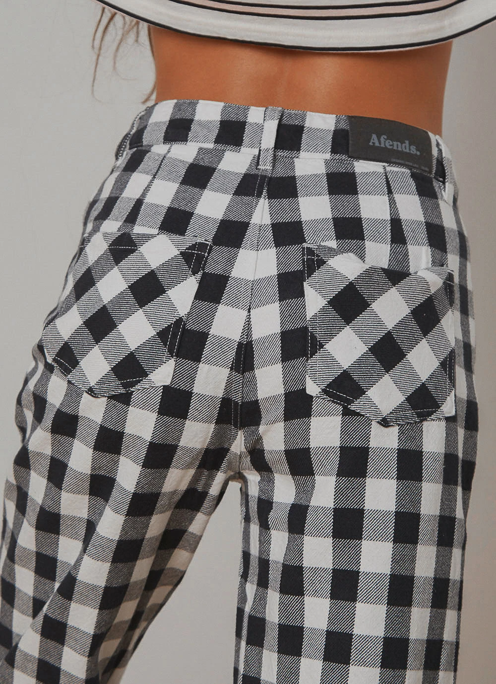 Afends New & Most Loved Gingham Twill Shelby Wide Leg Pant - Black/ White 4 Afends New & Most Loved Gingham Twill Shelby Wide Leg Pant - Black/ White