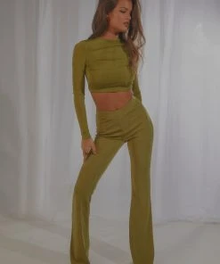 Peppermayo Exclusive Casia Long Sleeve Crop - Moss Green New & Most Loved
