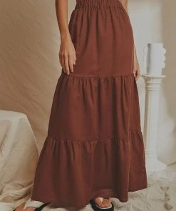 National Breast Cancer Foundation X Peppermayo New & Most Loved Aperol Hour Linen Maxi Skirt - Choc Brown