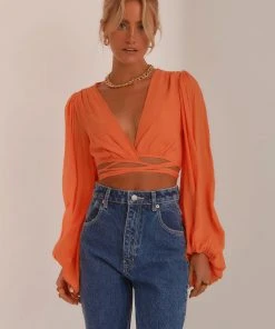 Peppermayo New & Most Loved Farrah Tie Front Crop Top - Orange