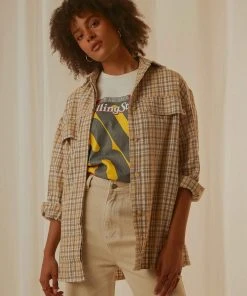 4th & Reckless New & Most Loved Coralie Shirt - Beige And White Check