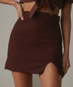 Peppermayo Exclusive New Bottoms The Avenue Linen Mini Skirt - Choc Brown