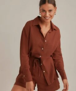 Peppermayo Edge Of Romance Shirt - Choc Brown New & Most Loved