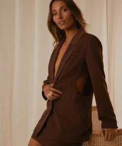 Peppermayo Exclusive Fashion Confidential Cut Out Blazer - Chocolate New & Most Loved