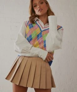 Peppermayo Her Game Pleated Mini Skirt - Beige