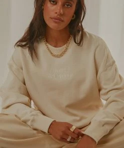 Tonal Stacked Thrills Company Slouch Fit Crew - Unbleached