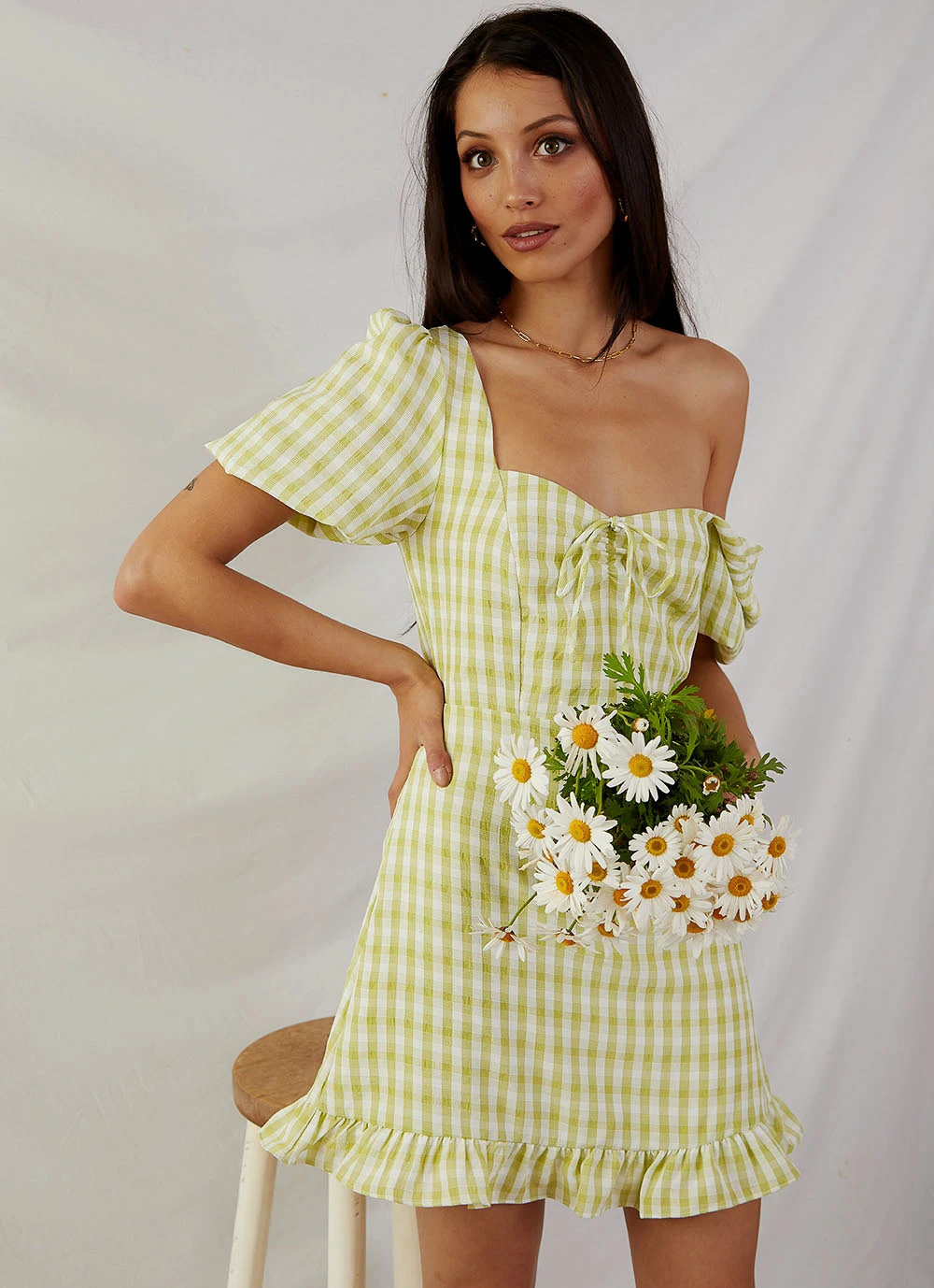 Peppermayo Out In Italy Mini Dress - Green Gingham New & Most Loved 4 Peppermayo Out In Italy Mini Dress - Green Gingham New & Most Loved