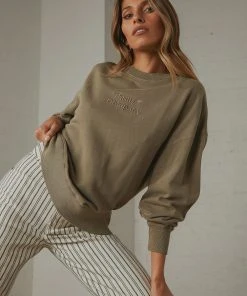 New & Most Loved Tonal Stacked Thrills Company Slouch Fit Crew - Desert