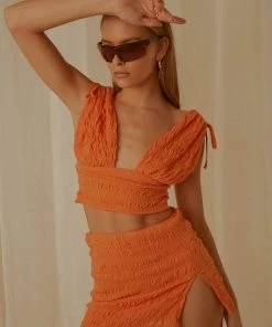 Peppermayo Exclusive My Type Ruched Crop Top - Papaya New & Most Loved