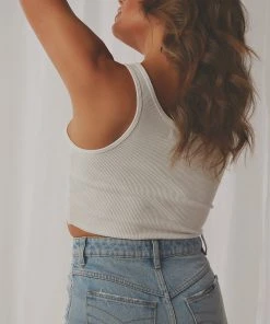 Nude Lucy Jade Button Front Waffle Tank - White New & Most Loved