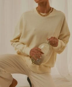 Afends Briar Waffle Slouchy Crew - Cream