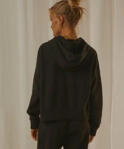 Afends Odie Waffle Cropped Pull On Hood - Black