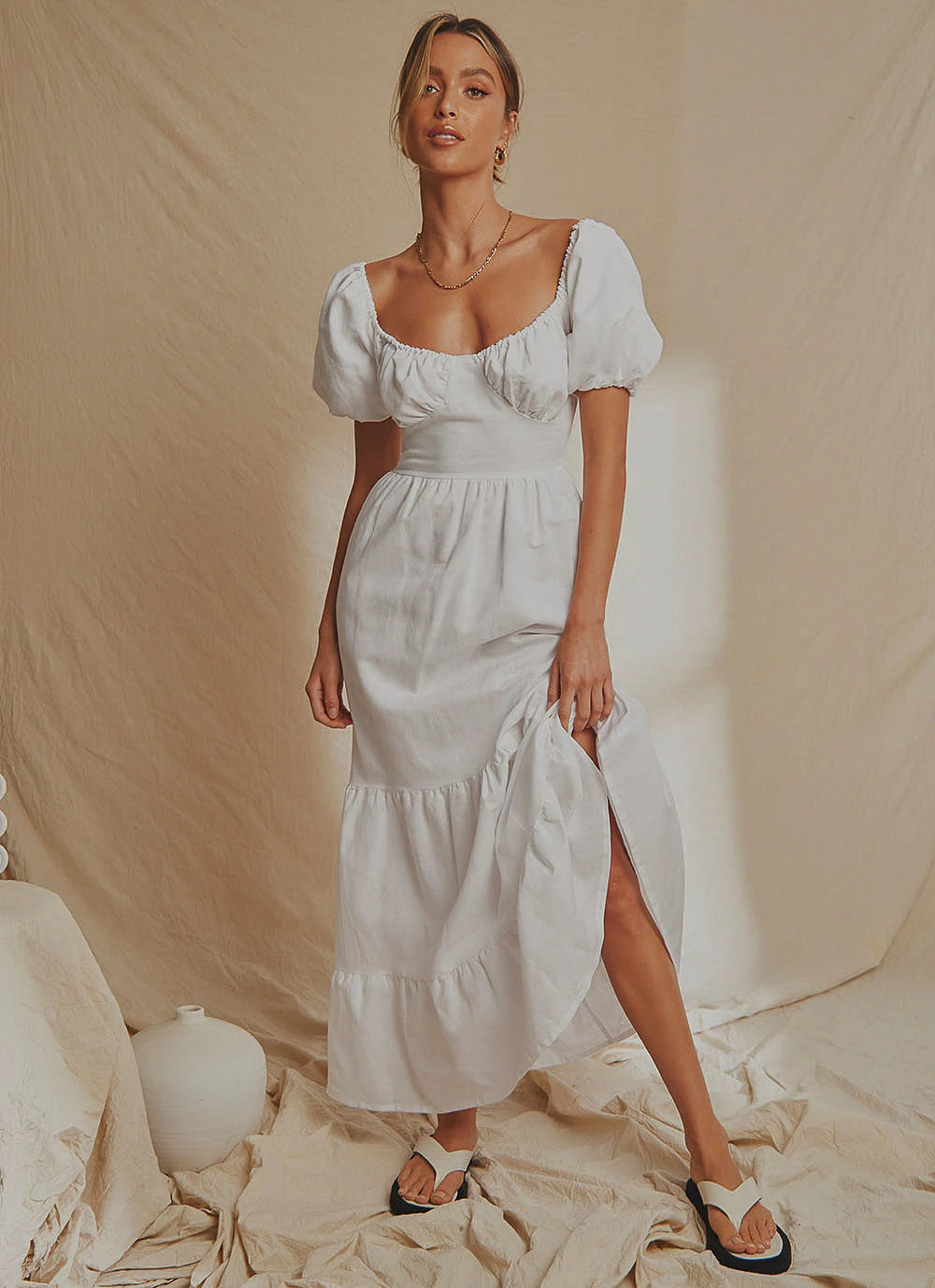 National Breast Cancer Foundation X Peppermayo Europe Local Linen Maxi Dress - White National Breast Cancer Foundation X Peppermayo Europe Local Linen Maxi Dress - White
