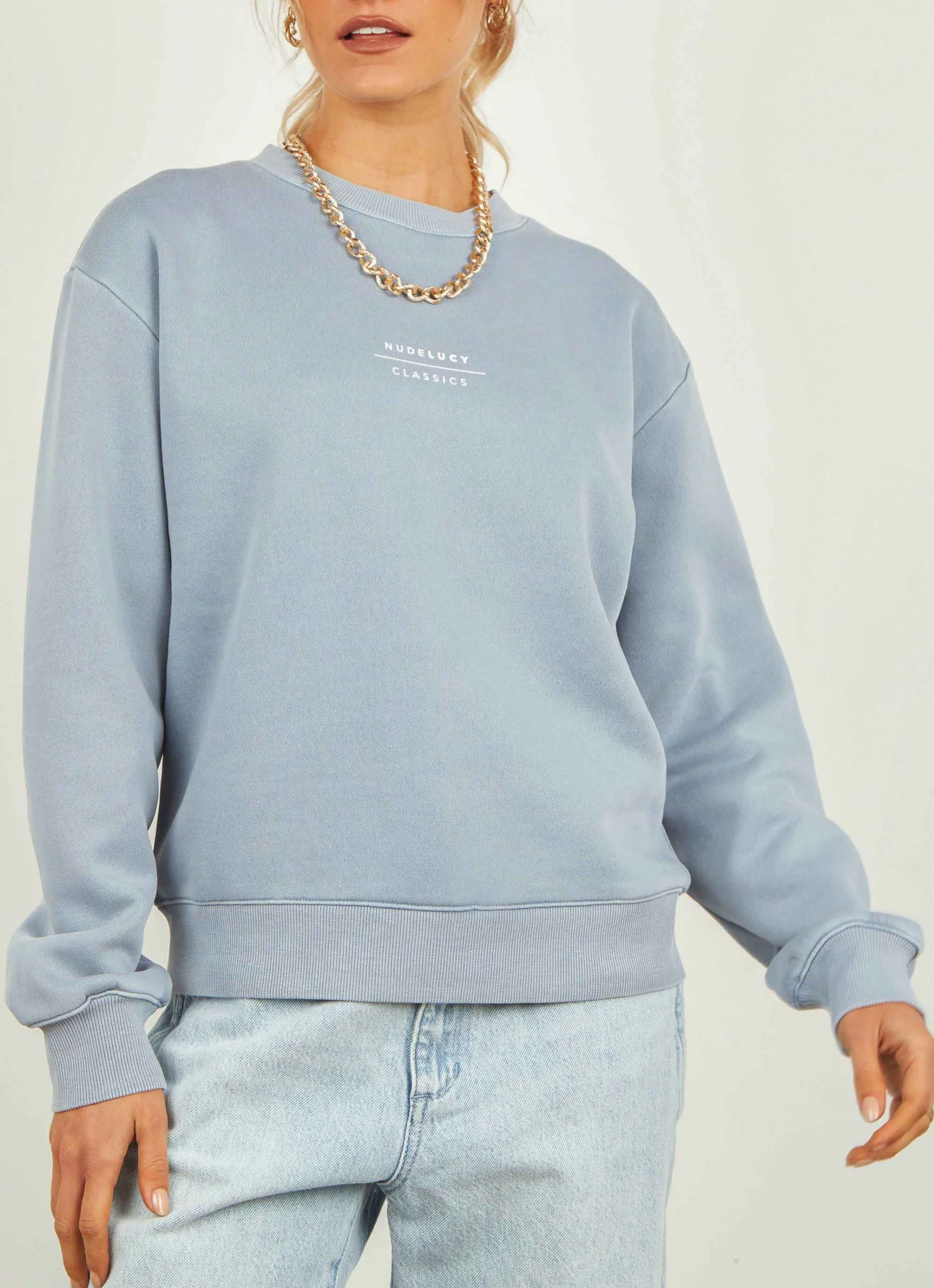 Nude Lucy Nude Classics Slogan Sweat - Denim Blue New & Most Loved 3 Nude Lucy Nude Classics Slogan Sweat - Denim Blue New & Most Loved