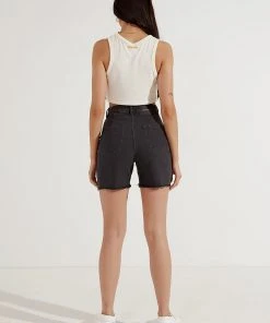 Afends Shelby Cut Off Denim Short - Stone Black New & Most Loved