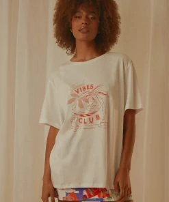 Charlie Holiday Good Vibes Club Boyfriend Tee - White