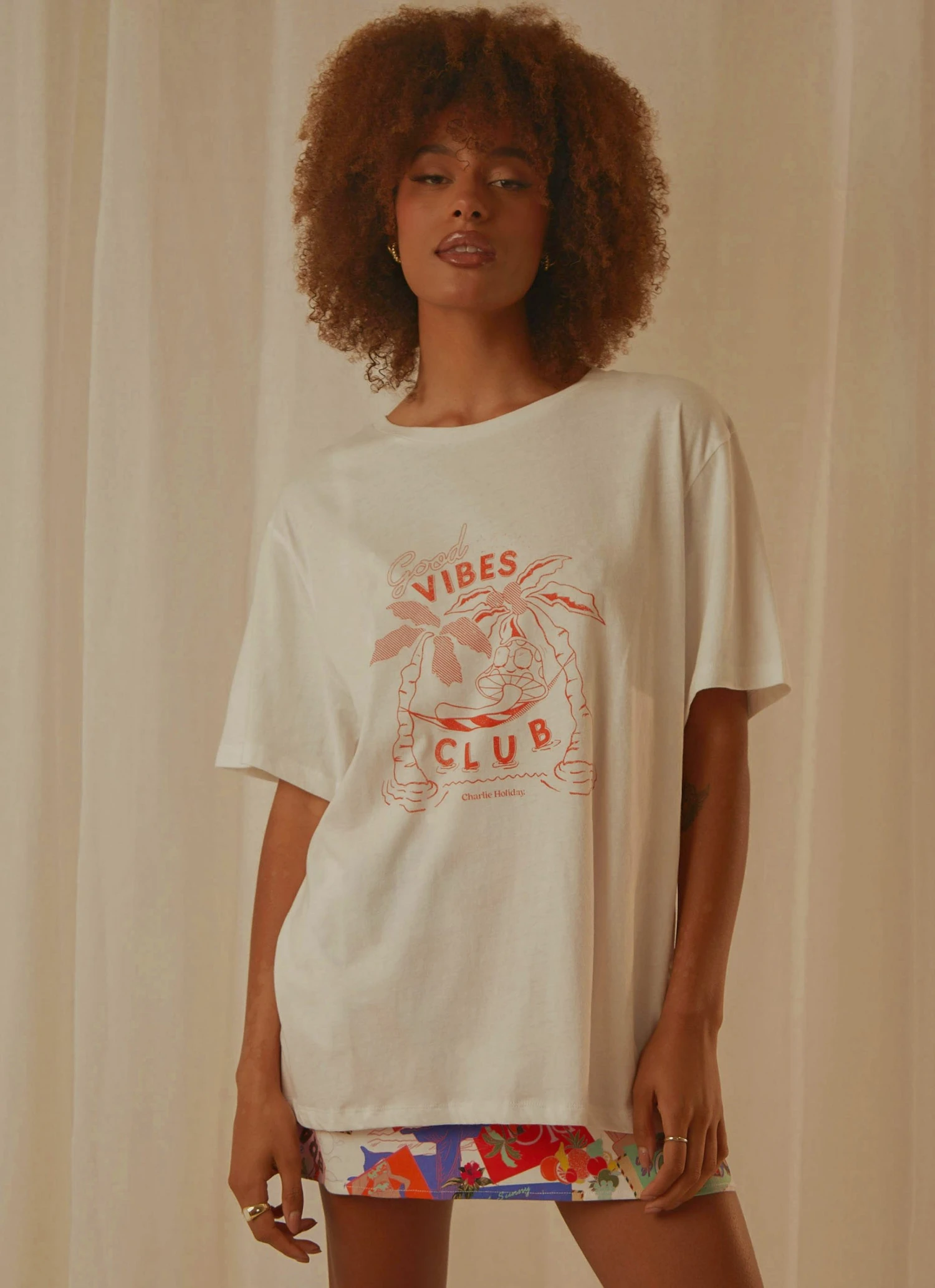 Charlie Holiday Good Vibes Club Boyfriend Tee - White 3 Charlie Holiday Good Vibes Club Boyfriend Tee - White