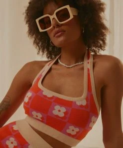 Peppermayo Exclusive New & Most Loved Flower Market Knit Halter - Orange Mod Floral