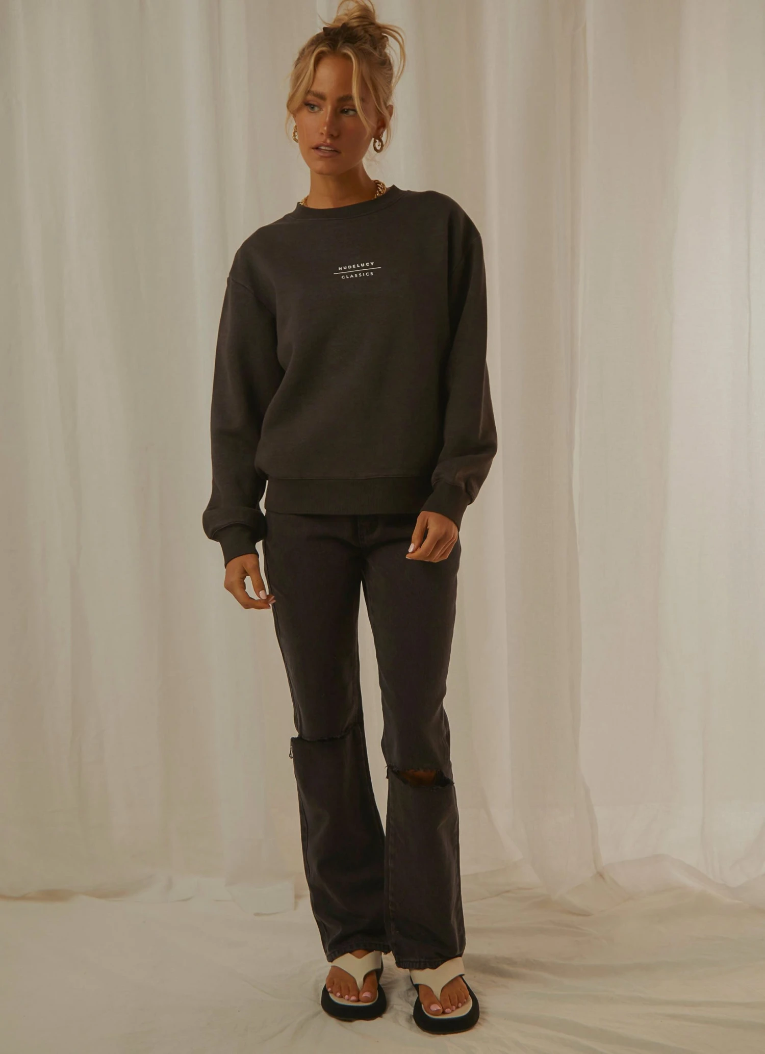 Nude Lucy Nude Classics Slogan Sweat - Coal New & Most Loved 5 Nude Lucy Nude Classics Slogan Sweat - Coal New & Most Loved