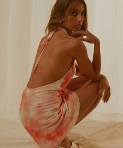 Peppermayo Exclusive New & Most Loved Winona Halter Slip Dress - Peach Tie Dye