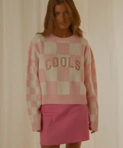 Cools Club New & Most Loved College Knit - Pink Checkerboard
