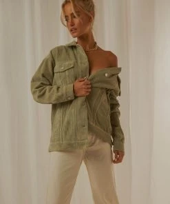 Nude Lucy Binx Longline Cord Jacket - Washed Sage