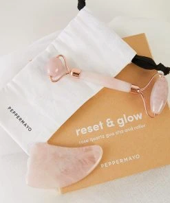 Peppermayo Exclusive New & Most Loved Gua Sha & Roller Set - Rose Quartz