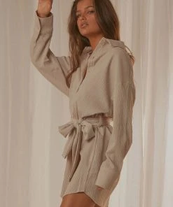 Peppermayo Exclusive Sianne Mini Shirt Dress - Taupe New & Most Loved 12 Peppermayo Exclusive Sianne Mini Shirt Dress - Taupe New & Most Loved
