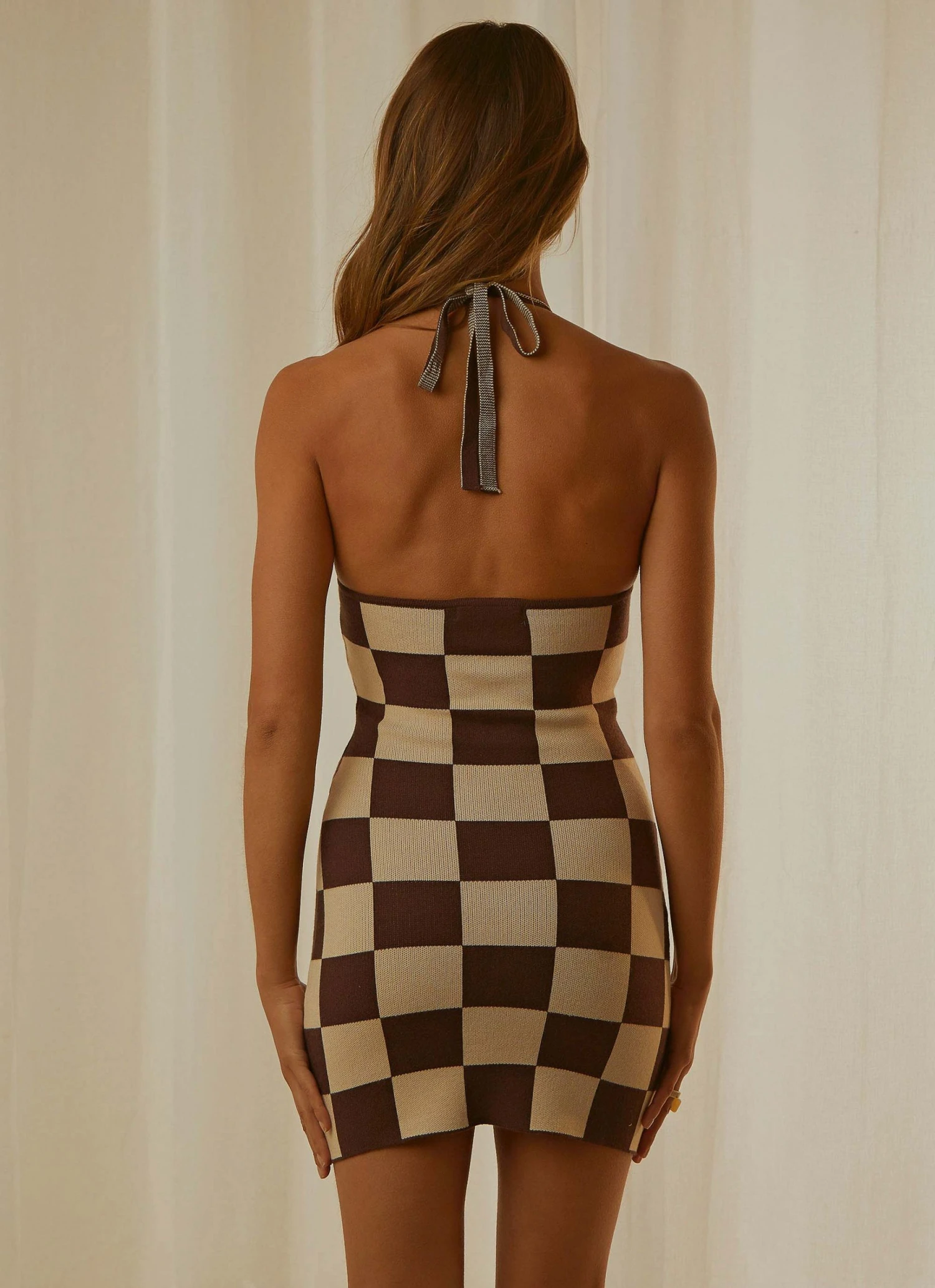 Peppermayo Exclusive The Groove Knit Halter Dress - Choc Check New & Most Loved 8 Peppermayo Exclusive The Groove Knit Halter Dress - Choc Check New & Most Loved