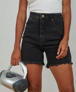 Afends Shelby Organic Denim Cut Off Short - Washed Black