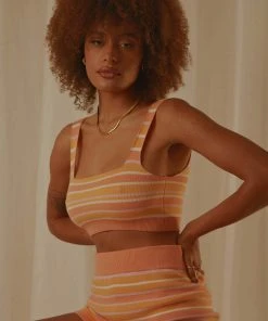 Peppermayo Exclusive New & Most Loved Love Train Knit Crop - Peach Multi Stripe
