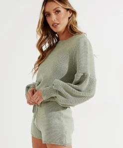 Peppermayo New Bottoms Fine Line Knit Shorts - Khaki 10 Peppermayo New Bottoms Fine Line Knit Shorts - Khaki