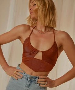 Peppermayo Dancing On Tables Crop Top - Brown New & Most Loved