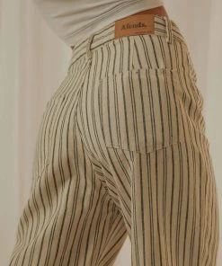 Afends Shelby Hemp Stripe Twill Wide Leg Pant - Cream New & Most Loved
