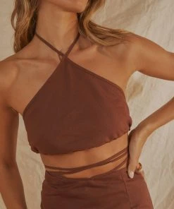 Peppermayo Exclusive New & Most Loved Last Champagne Linen Halter - Choc Brown