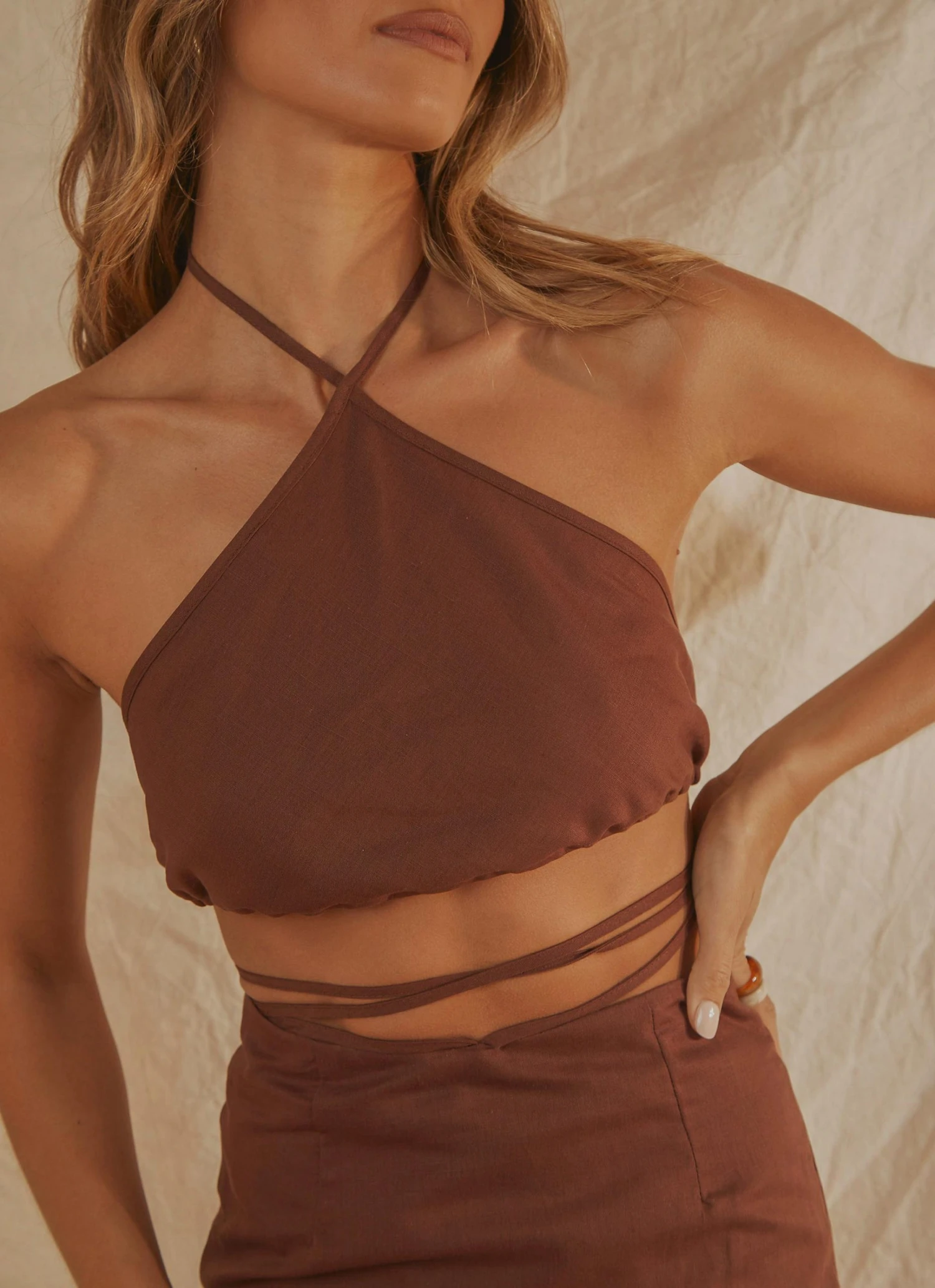 Peppermayo Exclusive New & Most Loved Last Champagne Linen Halter - Choc Brown 3 Peppermayo Exclusive New & Most Loved Last Champagne Linen Halter - Choc Brown