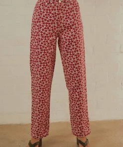 Afends Shelby Hemp Print Wide Leg Pant - Red