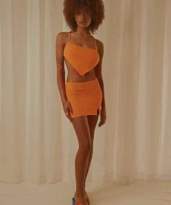 Peppermayo Exclusive Island Sun Crochet Mini Skirt - Tangerine