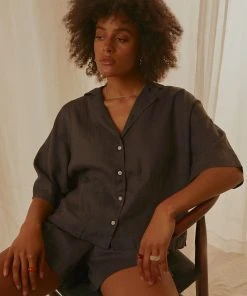 Nude Lucy New & Most Loved Nude Linen Lounge Shirt - Coal