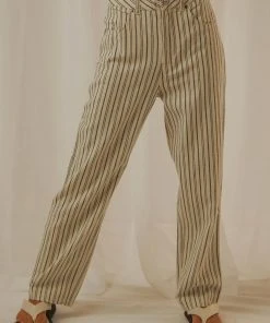 Afends Shelby Hemp Stripe Twill Wide Leg Pant - Cream New & Most Loved