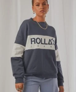 Rolla's New & Most Loved Split Logo Sweater - Navy